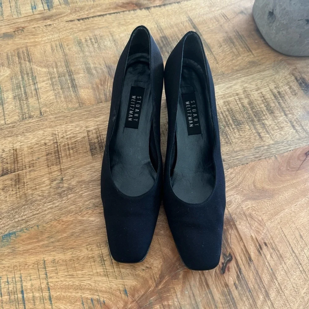 Stuart Weitzman Viclassy Cordine Heel Pumps in Black Canvas Size 10.5 AA